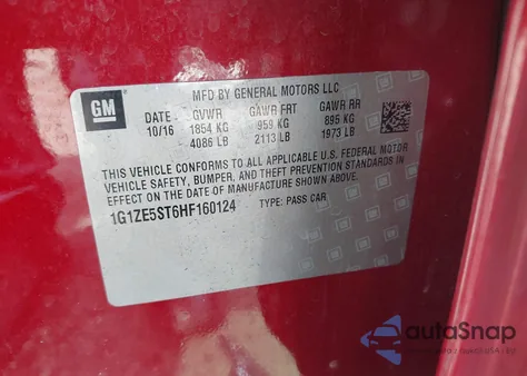 2017 Chevrolet Malibu 1Lt из США, поврежденный, VIN 1G1ZE5ST6HF160124